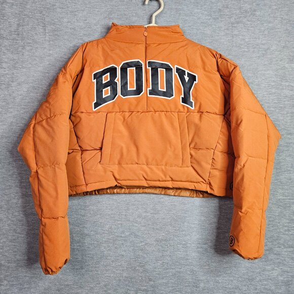 Body By Raven Tracy Camp puffer Burnt Orange Cropped Jacket Pullover Size S - Picture 1 of 10